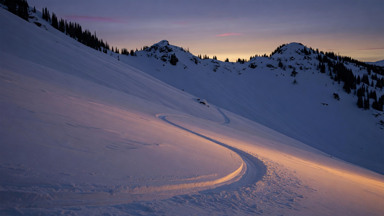 An alpine slope at dusk