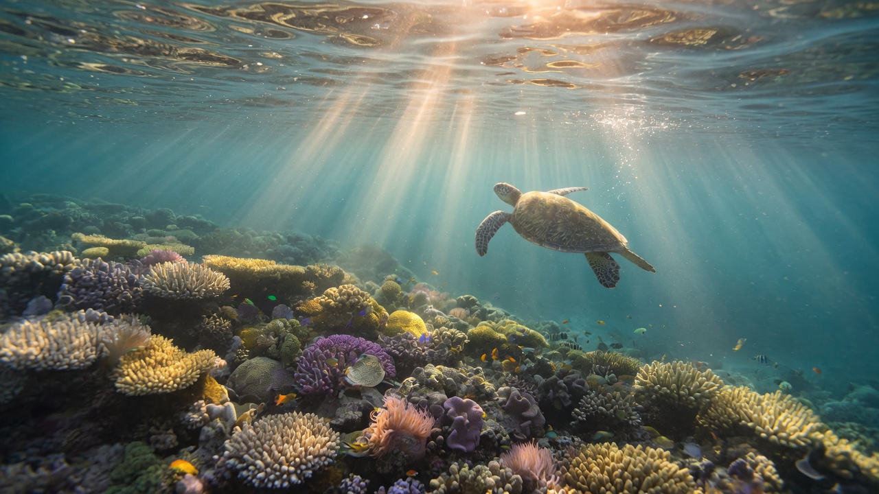 Sunlight through clear water